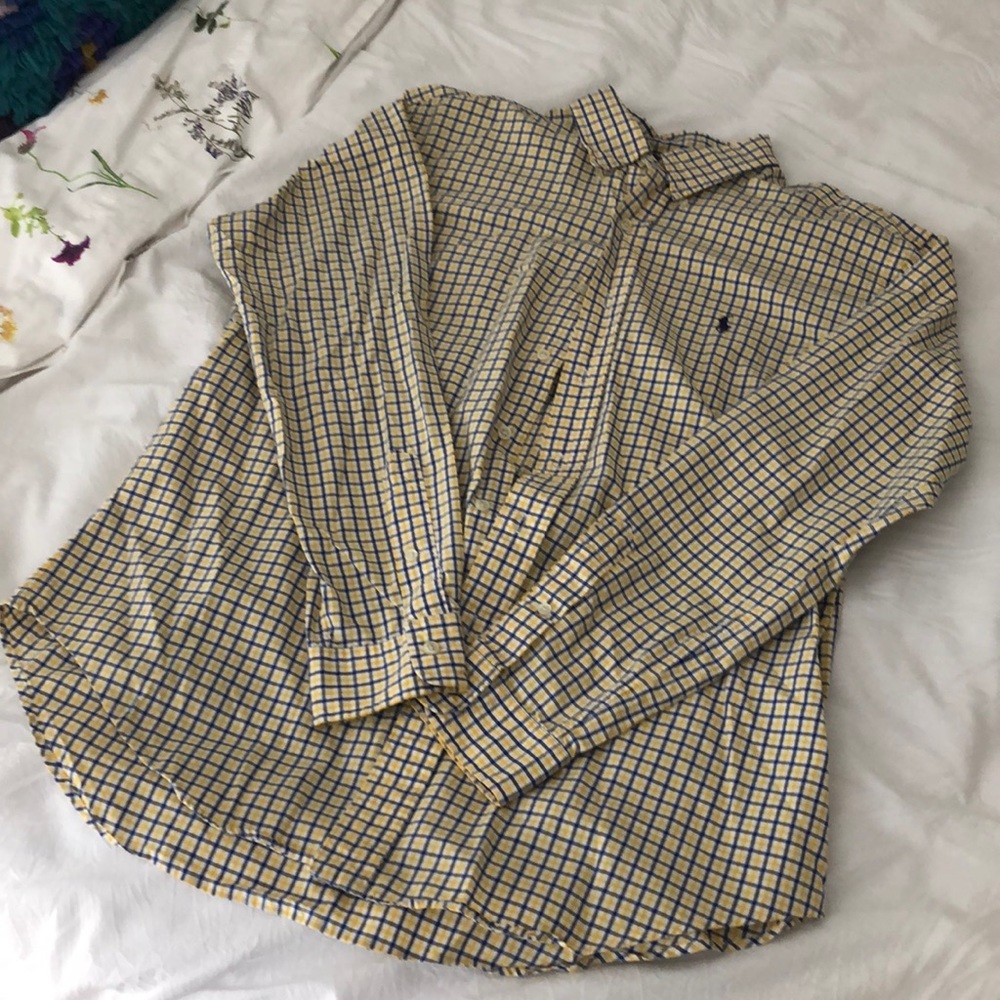 yellow blue and white mens large polo button down classic fit